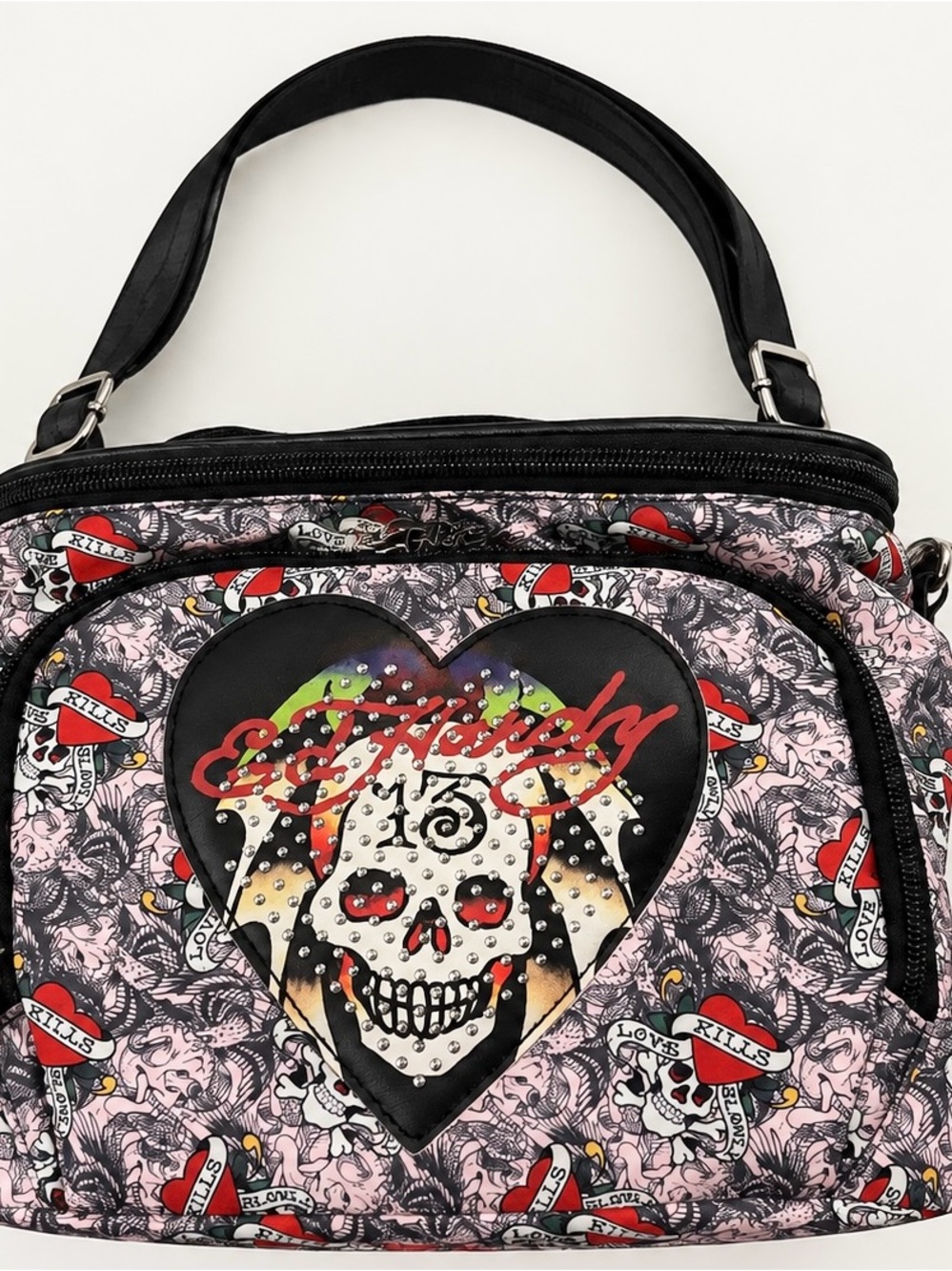 Ed Hardy Kids Pink Skull Heart Lunch Bag with Rhinestone Accent